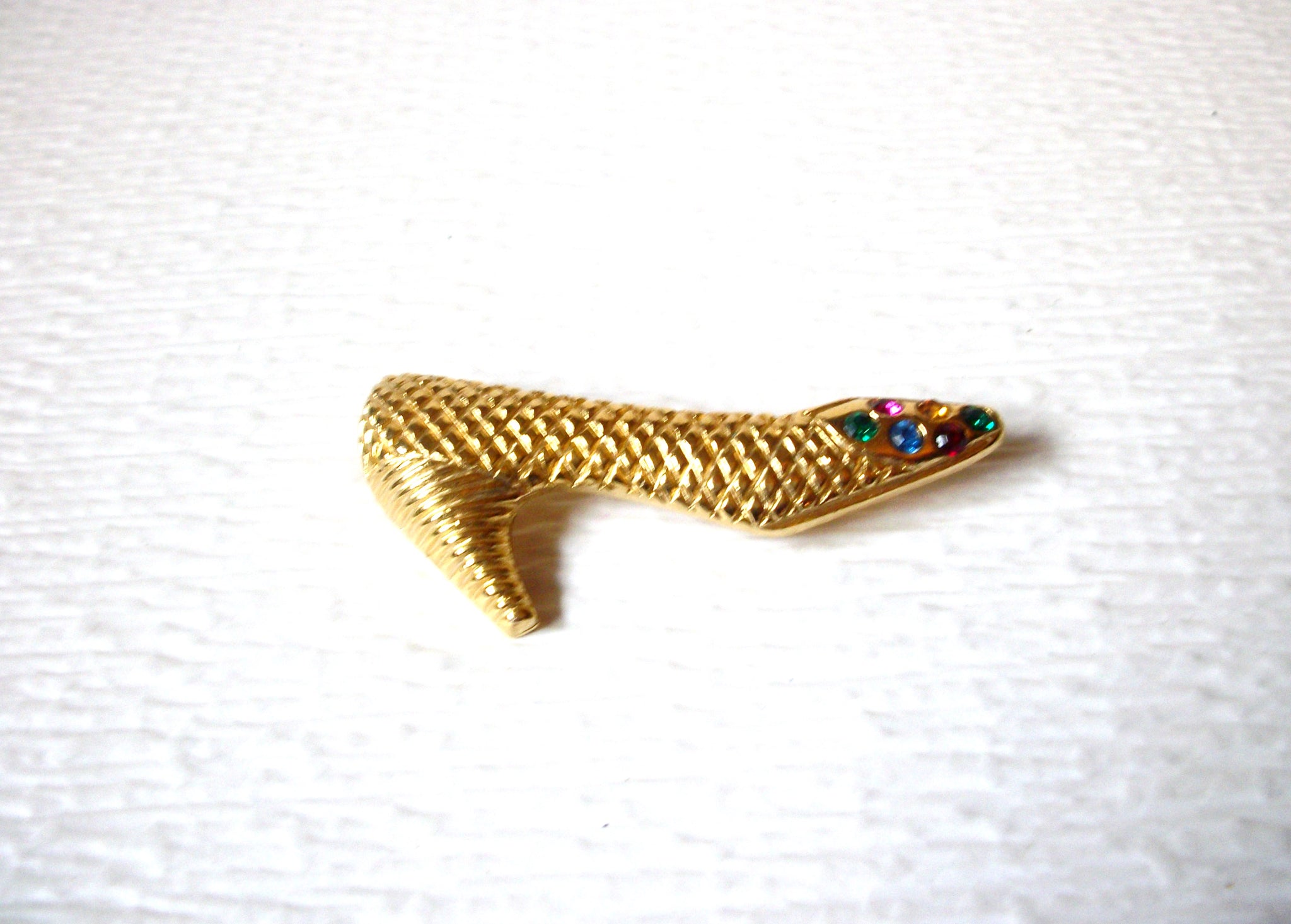 Vintage Gold Toned Colorful Rhinestone Shoe Brooch 31817