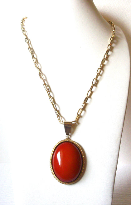 Retro Gold Orange Toned Cabochon Pendant Necklace 122820
