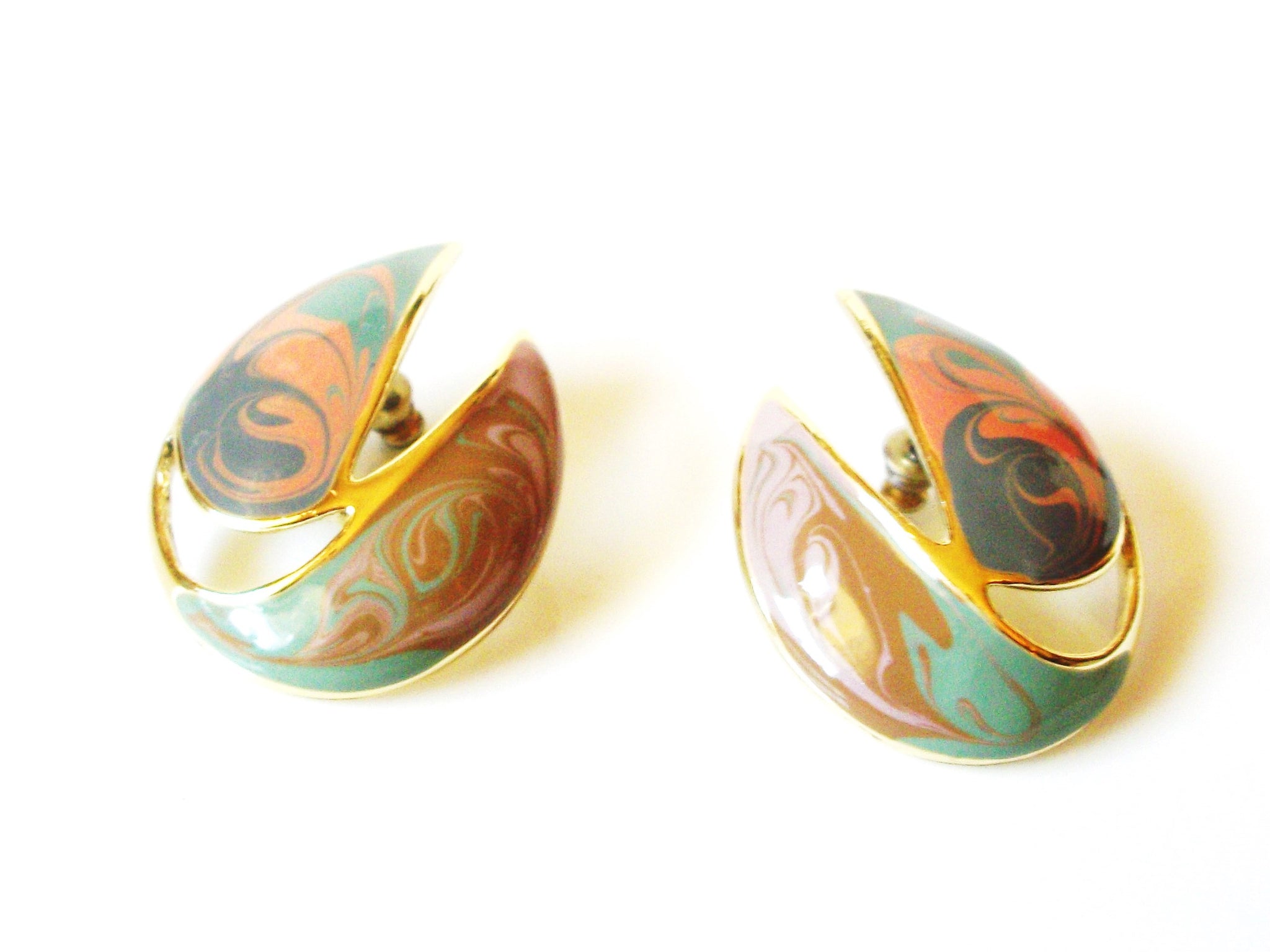 Larger Retro Enameled Swirl Earrings 80417