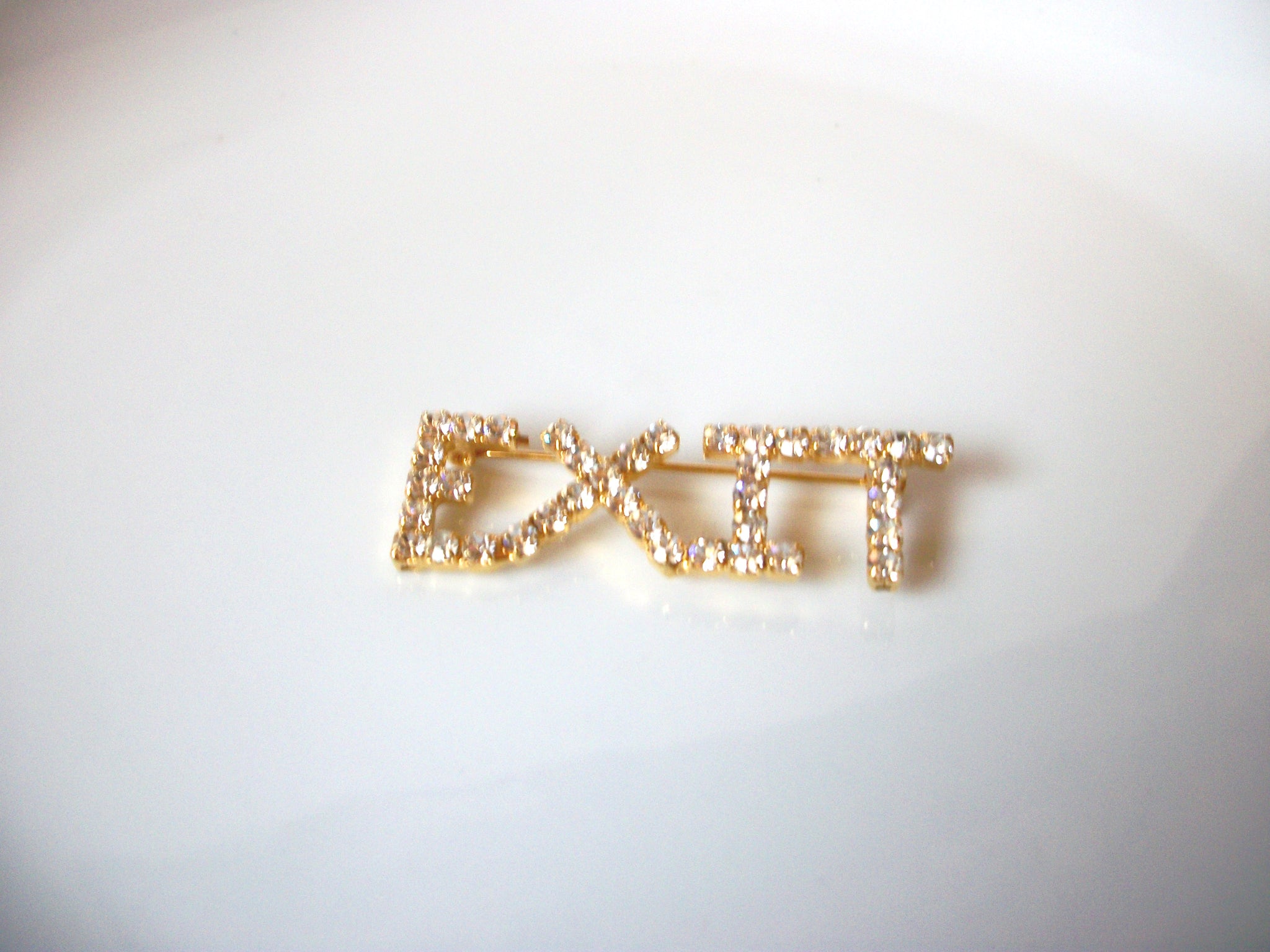 Retro Clear Rhinestone EXIT Brooch Pin 81517