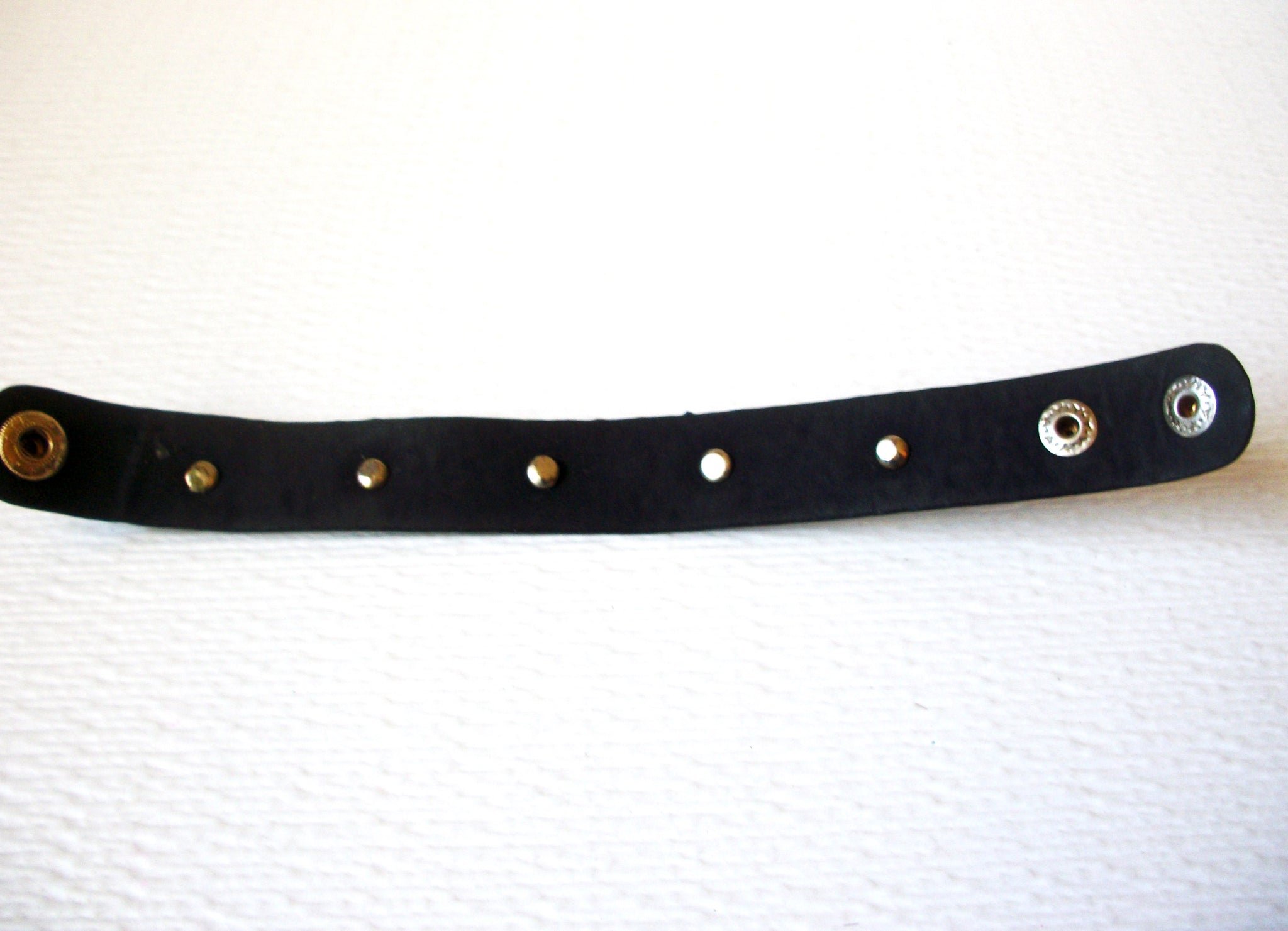 Vintage YIK FUNG Adjustable Black Leather Snap Band Bracelet Lion Head Bracelet 60116