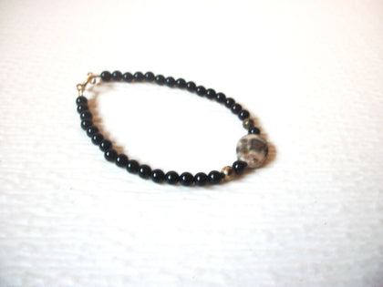 Dainty Vintage Bracelet Black Onyx Starburst Jasper Focal 7" Long 30417