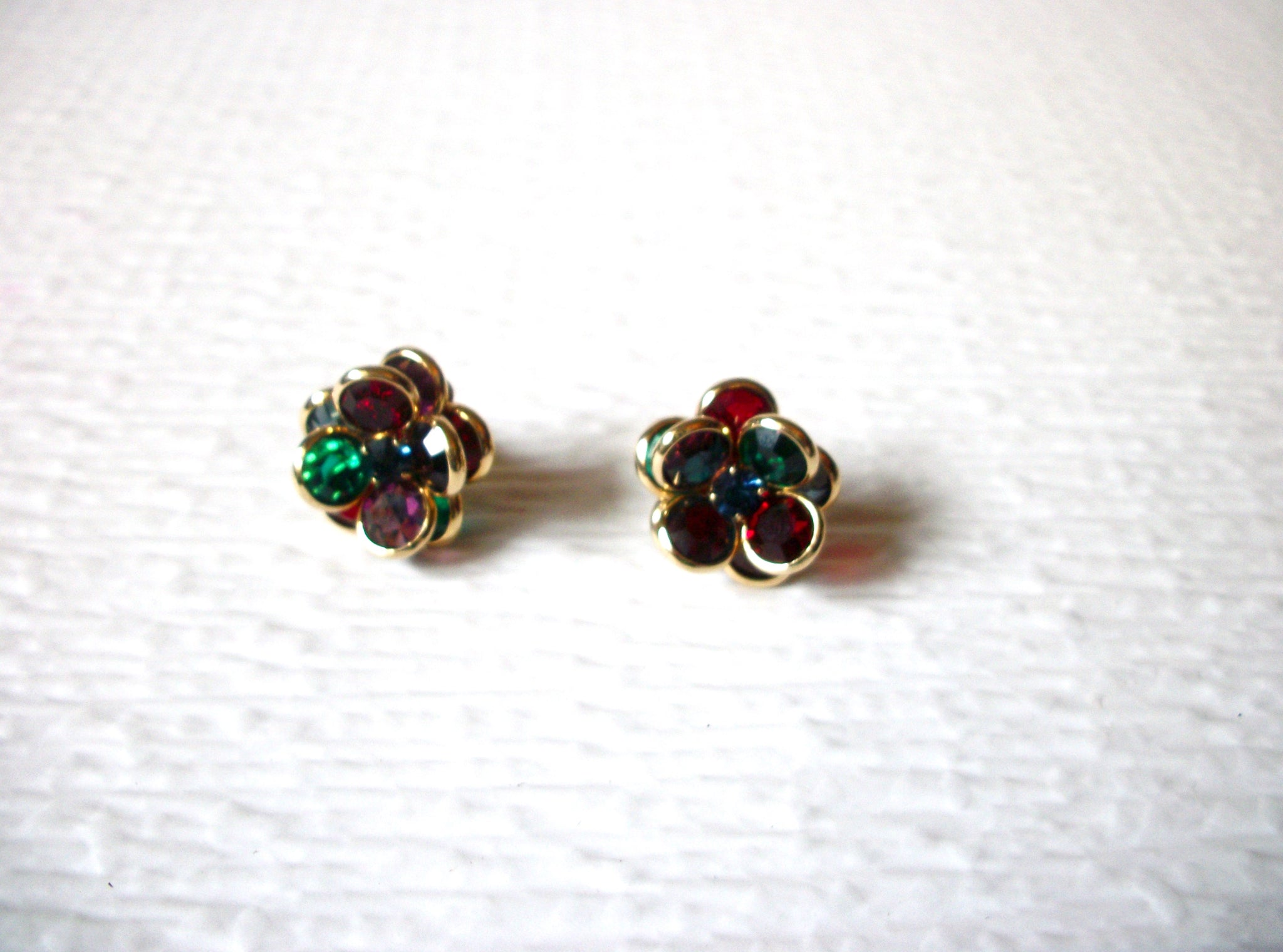 Vintage Small Colorful Glass Panel Flower Stud Earrings 9216