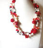 Vintage Red Dyed Shell Glass Pearl Black Onyx 20' Necklace 122916