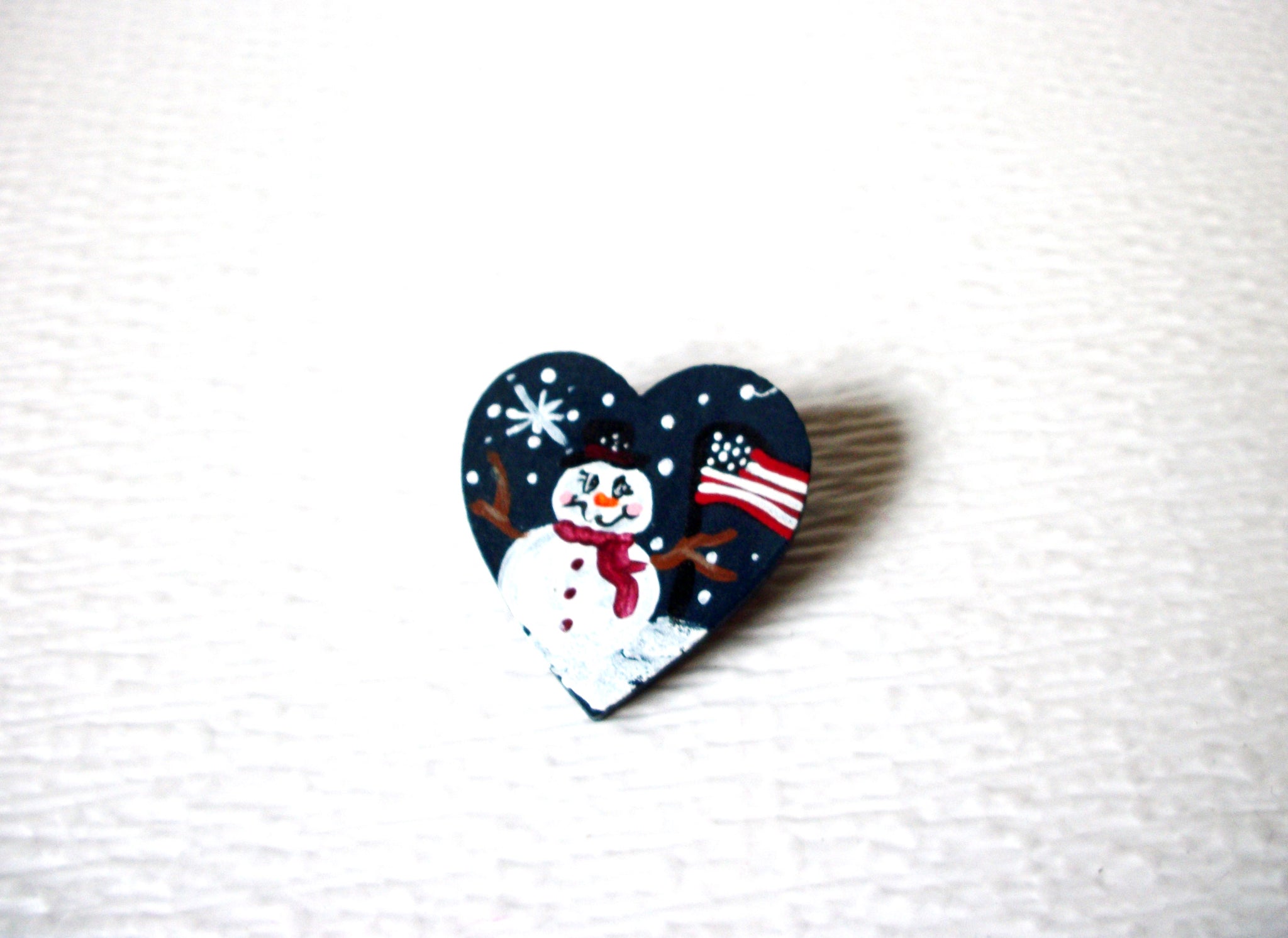 Hand Painted Snowman Christmas Wood Brooch Pin 72017