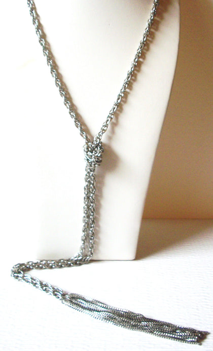 Vintage Silver Toned Links Tassel 60" Necklace 123116