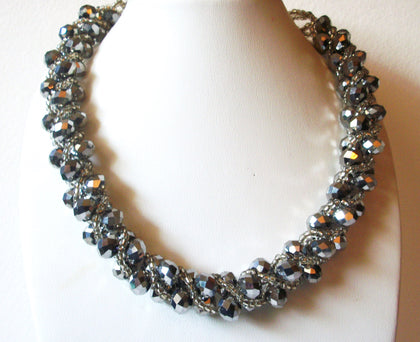 Stamped CJ Silver Toned Glass Twisted Design 20" Necklace 82017