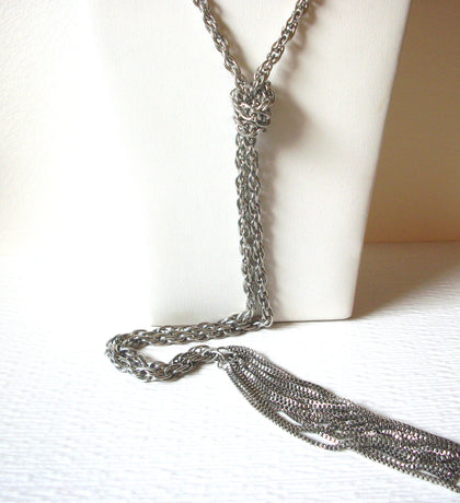 Vintage Silver Toned Links Tassel 60" Necklace 123116