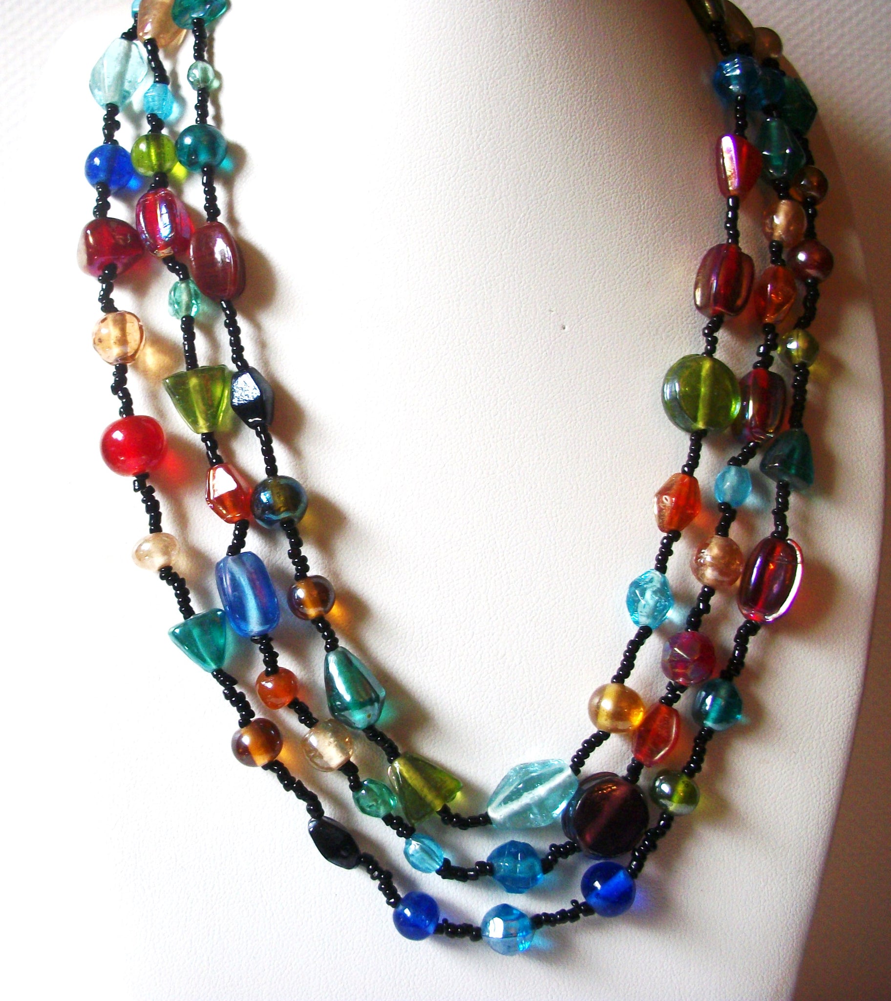 Vintage Colorful Artisan Glass Multi Strand Necklace 92517