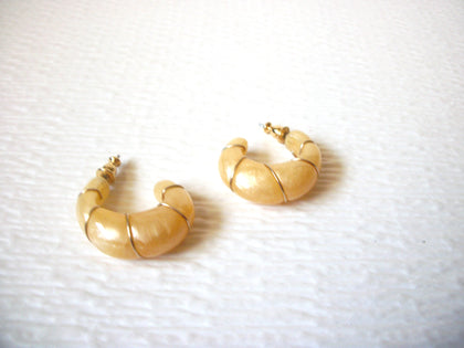 Vintage Earrings Gold Toned Intertwining Band Golden Yellow Shimmer Lucite Thicker Hoop 1 1/8" Long 62617