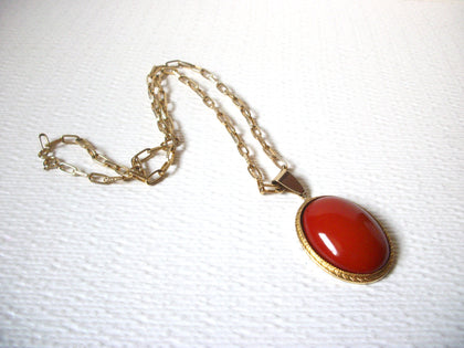 Retro Gold Orange Toned Cabochon Pendant Necklace 122820