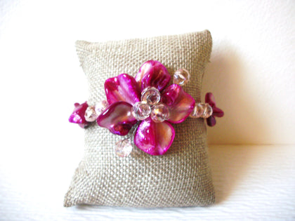 Hand Made Wired Pink Dyed Shell Czech Crystal Cuff Bracelet 91617