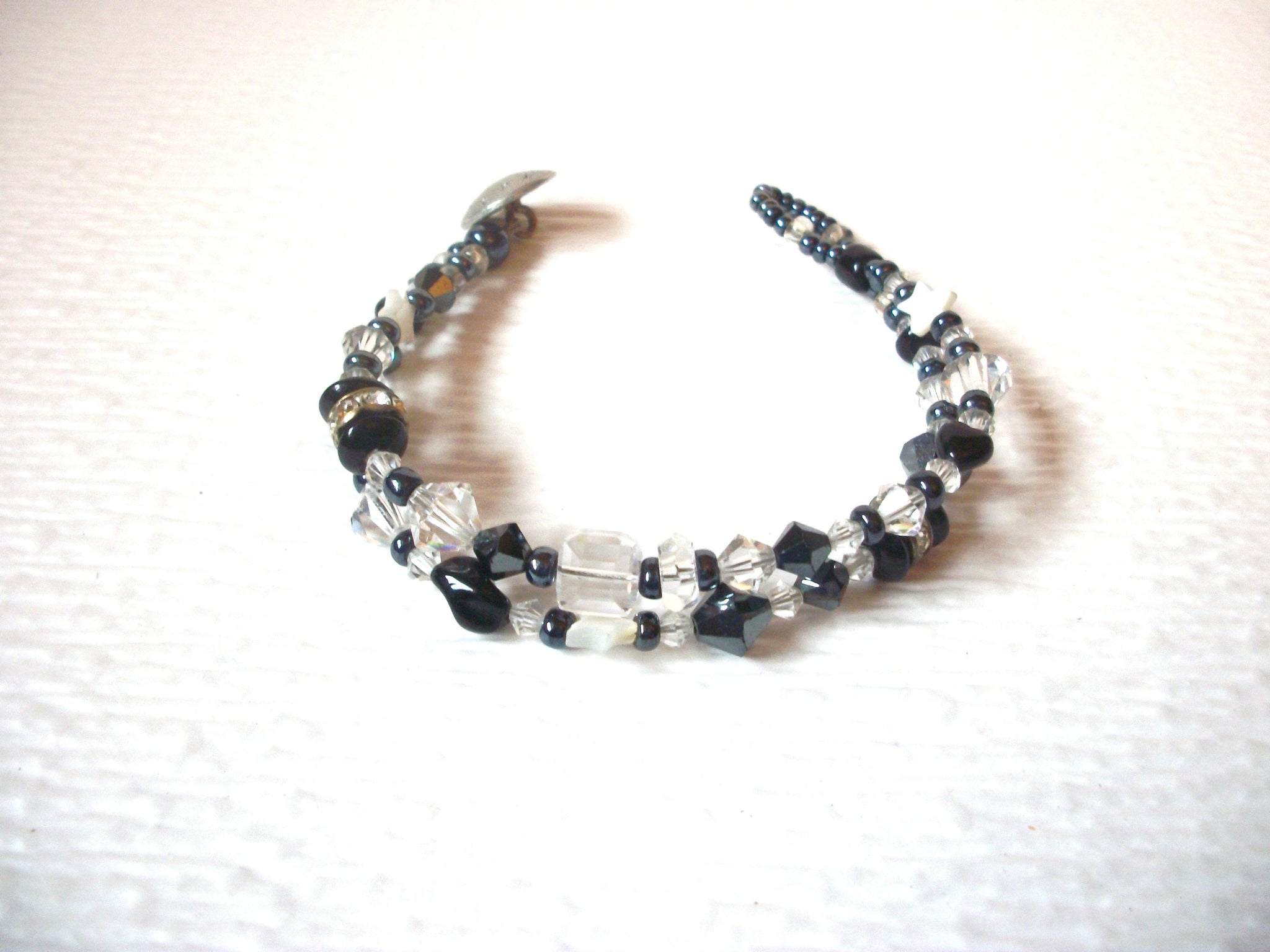 Vintage Bracelet Black Clear Czech Rhinestone Glass 7 3/4" Long 30417