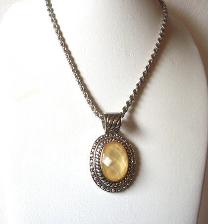 Vintage Silver Toned Pale Gold Pendant 17" Necklace 122916