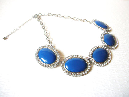 Retro 1980s Silver Blue Rhinestone Necklace 91517