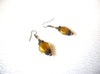 Vintage Gold Toned Foil Glass Bronze 2" Dangle Earrings 121816