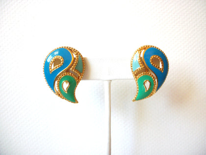 Retro AVON Turquoise Green Blue Gold Teardrop Clip On Earrings 9216