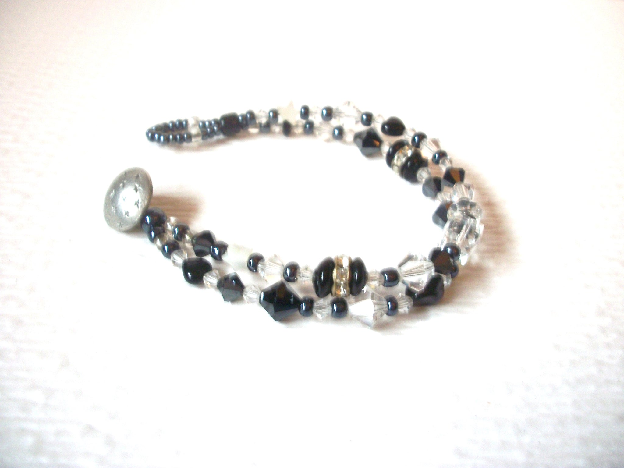 Vintage Bracelet Black Clear Czech Rhinestone Glass 7 3/4" Long 30417