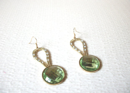 Gold Toned Faceted Green Clear Rhinestone Long Dangle Earrings 92717