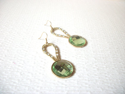 Gold Toned Faceted Green Clear Rhinestone Long Dangle Earrings 92717