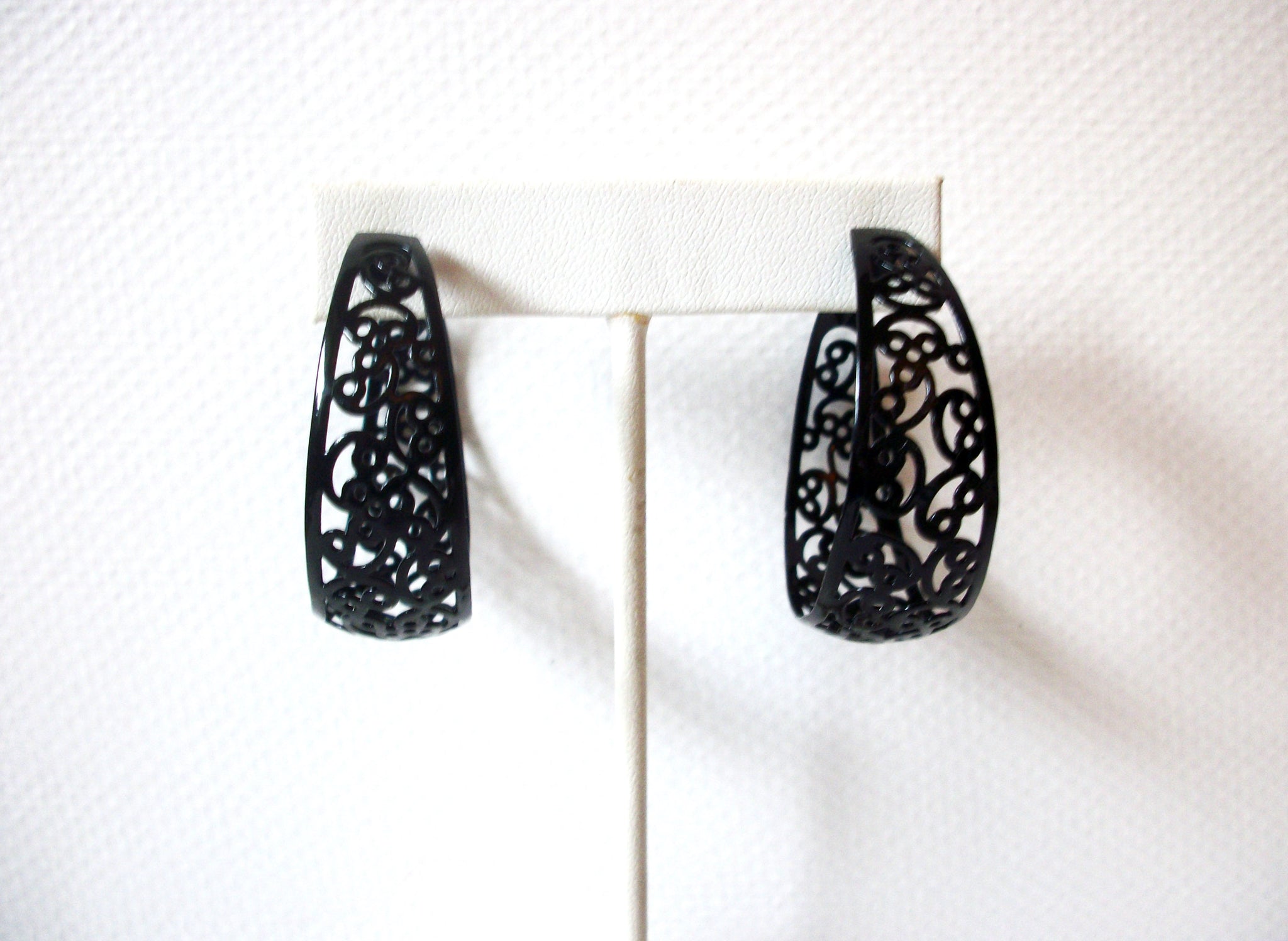 Spanish Black Filigree Wide Hoop Earrings 92517