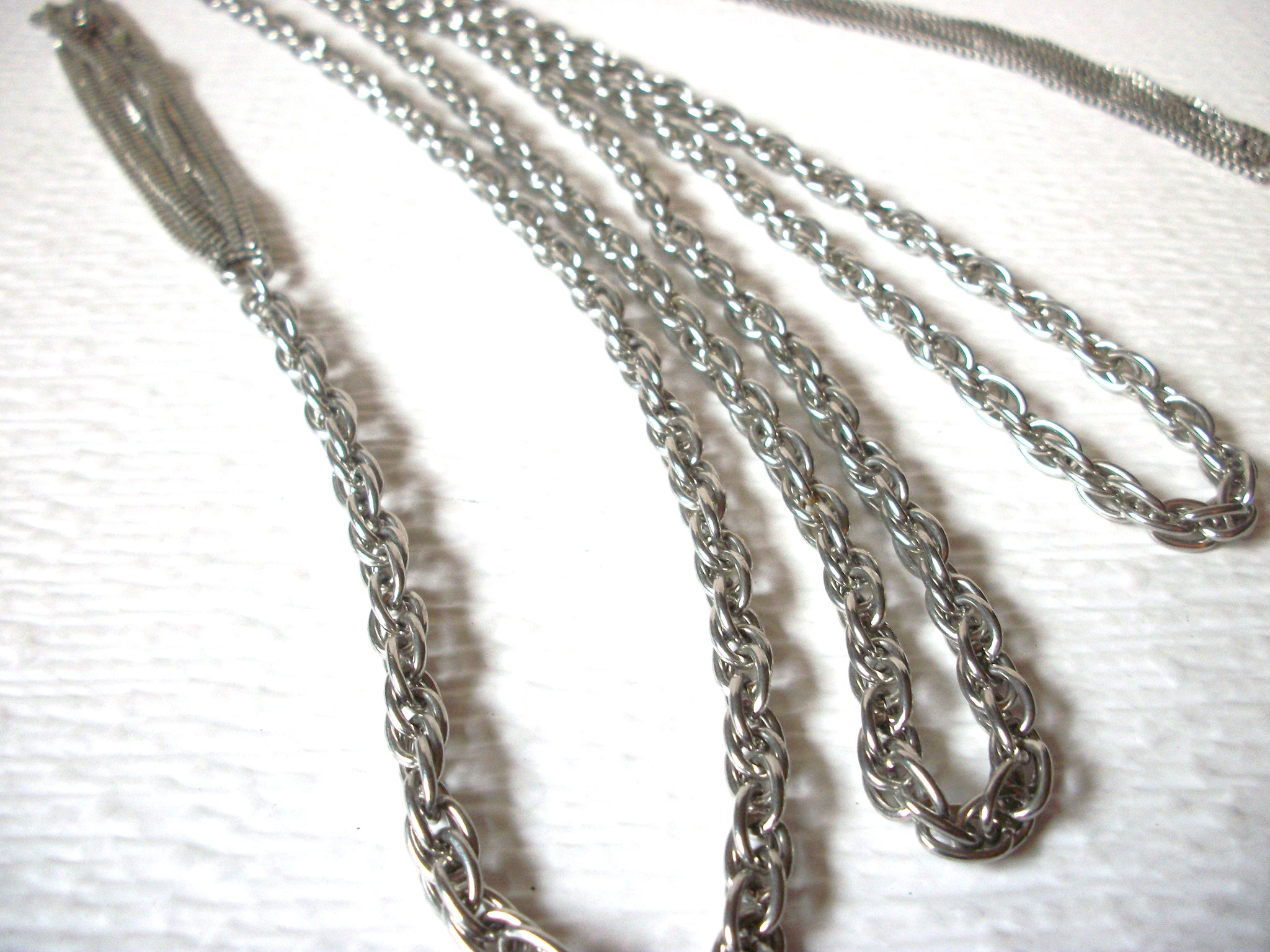 Vintage Silver Toned Links Tassel 60" Necklace 123116