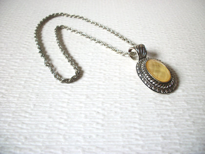 Vintage Silver Toned Pale Gold Pendant 17" Necklace 122916