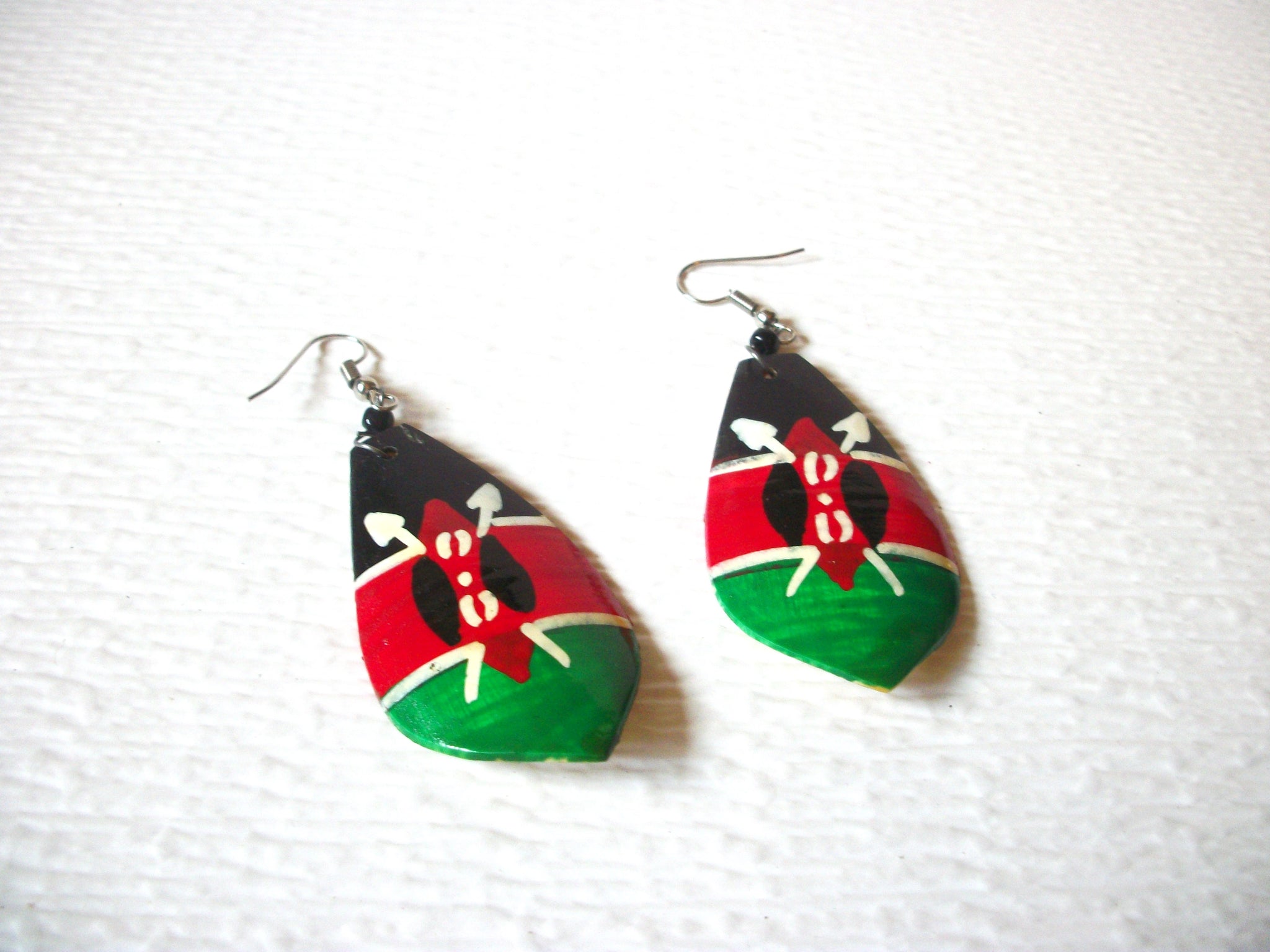 African Hand Made Painted Bone Horn Earrings 92216