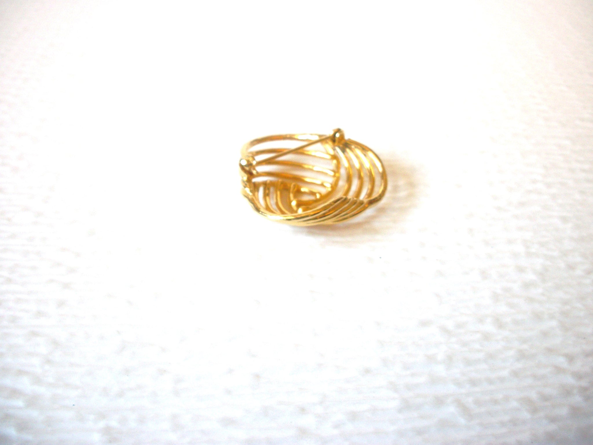 Vintage Gold Toned Basket Weave Brooch Pin 121216