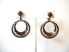 Vintage 1950s Brown Enameled Dangle Clip On Earrings 9216