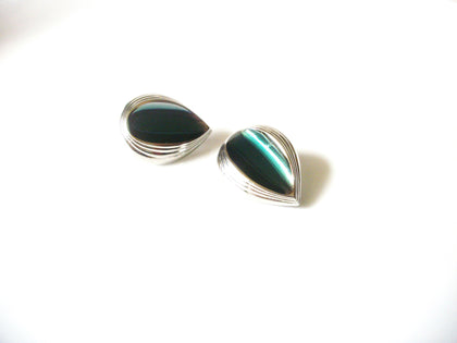 Vintage Teal Green Cat Eye Glass Clip On Earrings 80417