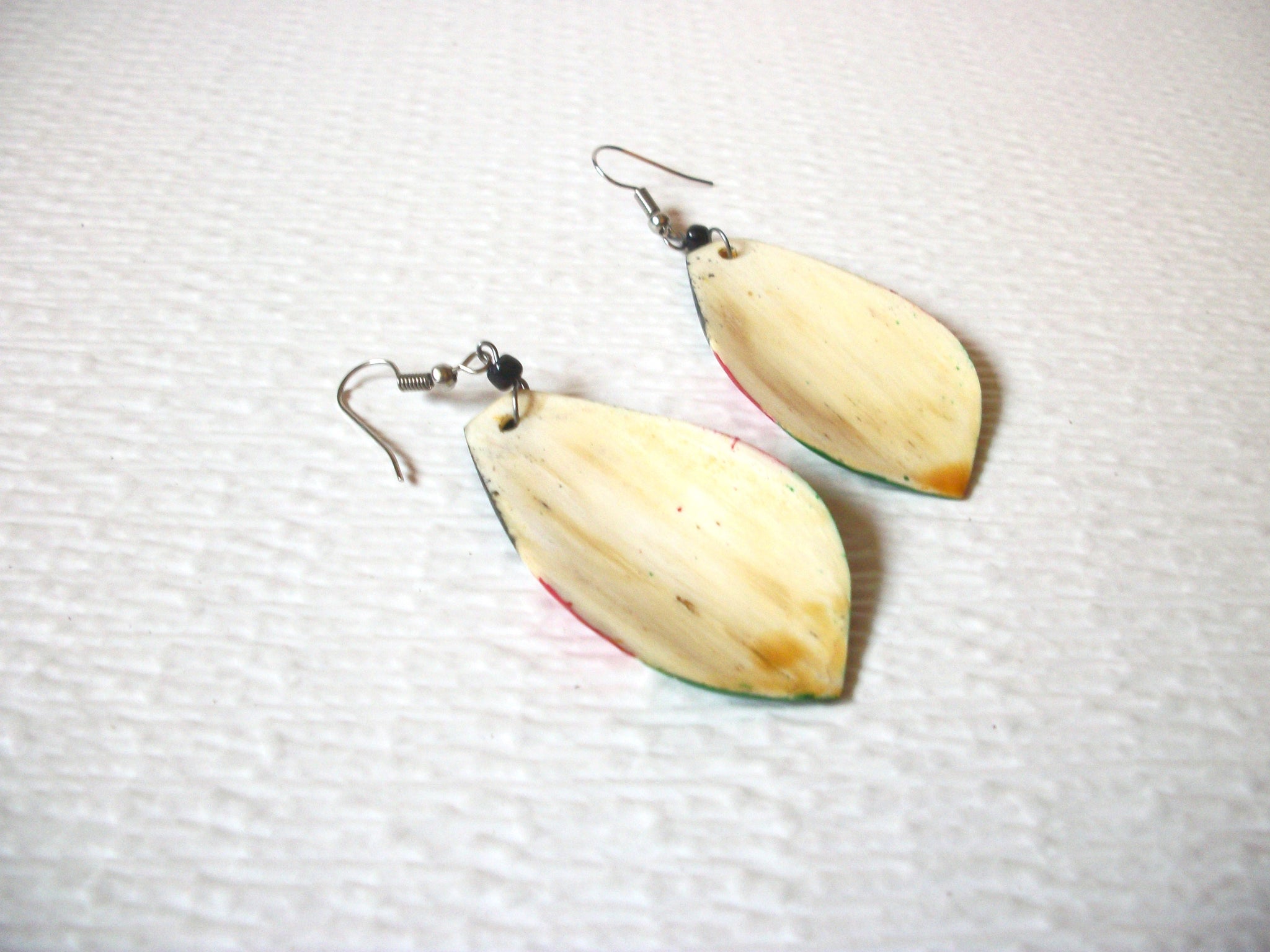 African Hand Made Painted Bone Horn Earrings 92216