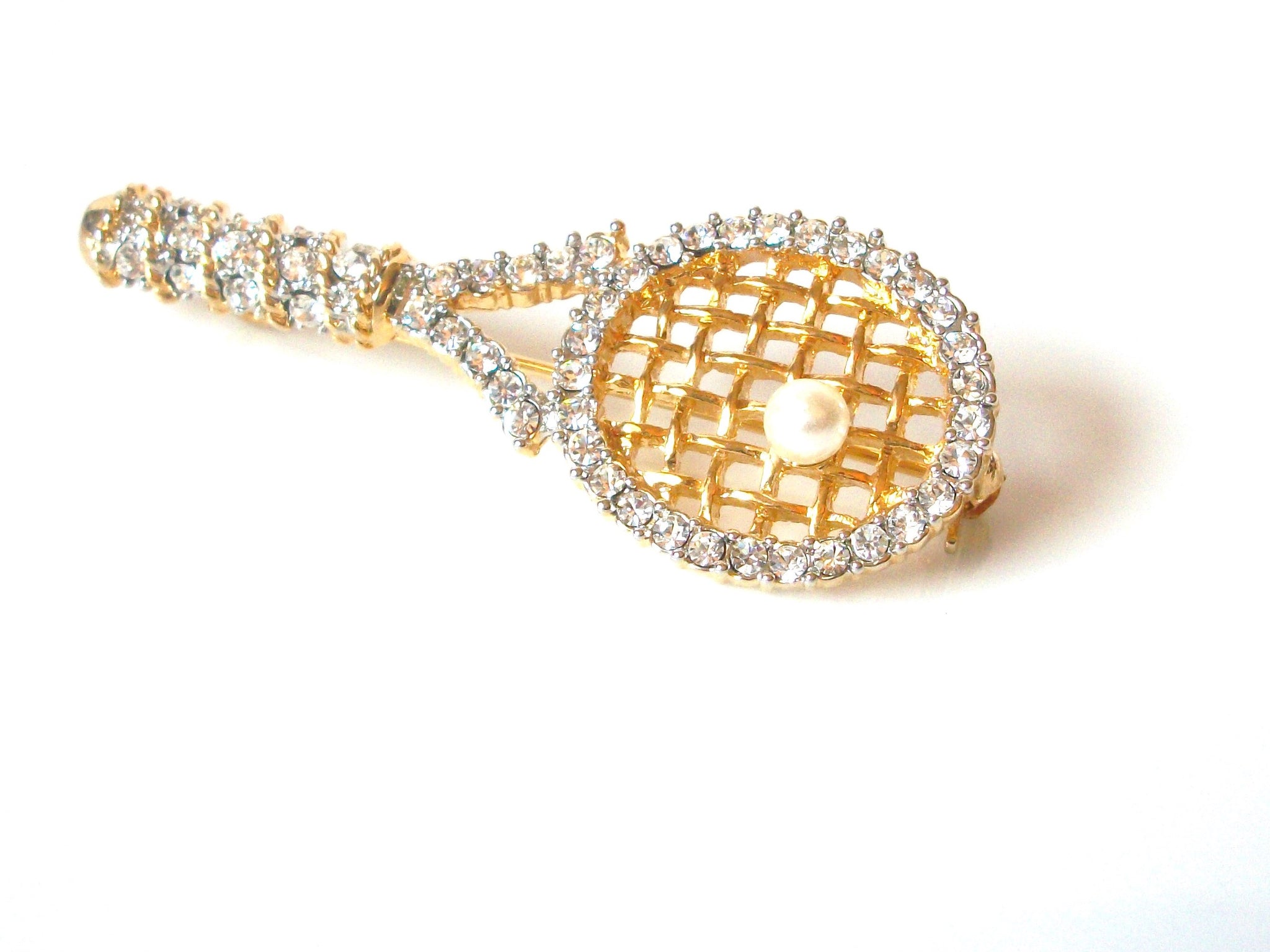 Retro Clear Rhinestone Tennis Brooch Pin 81517