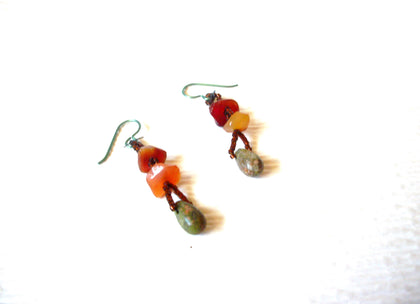 Vintage Shell Chip Unakite Stone Earrings 121816