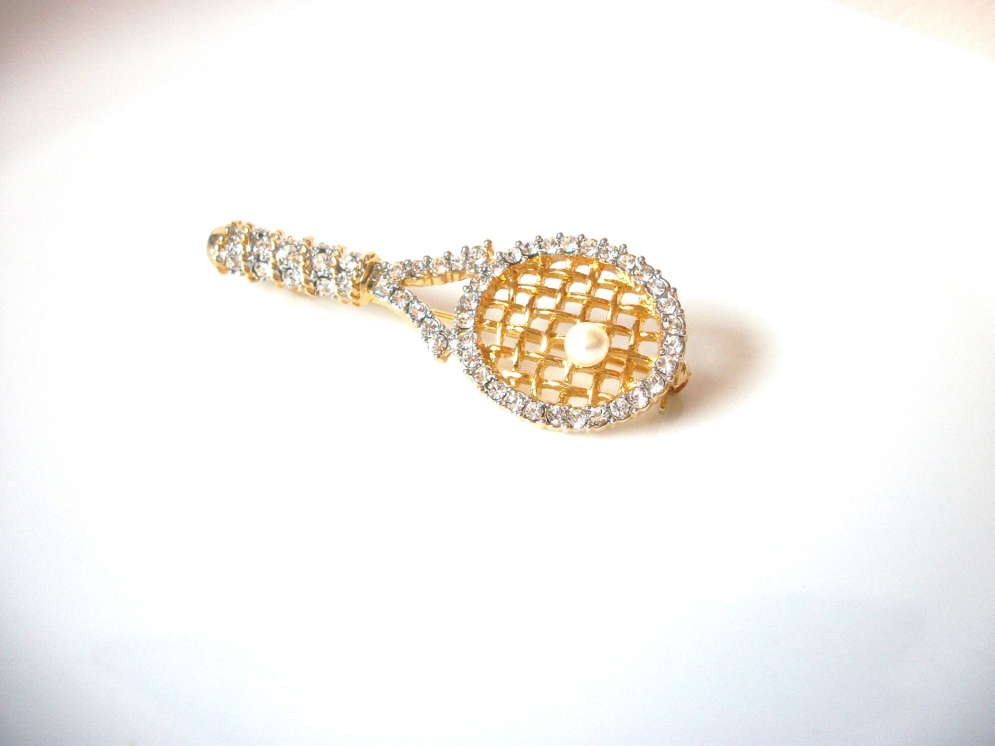 Retro Clear Rhinestone Tennis Brooch Pin 81517