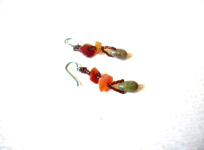 Vintage Shell Chip Unakite Stone Earrings 121816