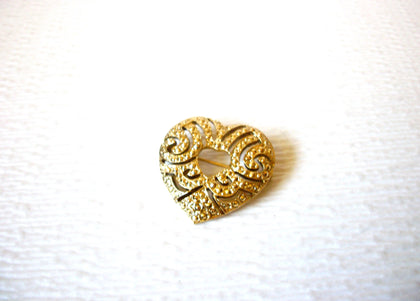 Vintage Gold Toned Filigree Heart Brooch Pin 121216