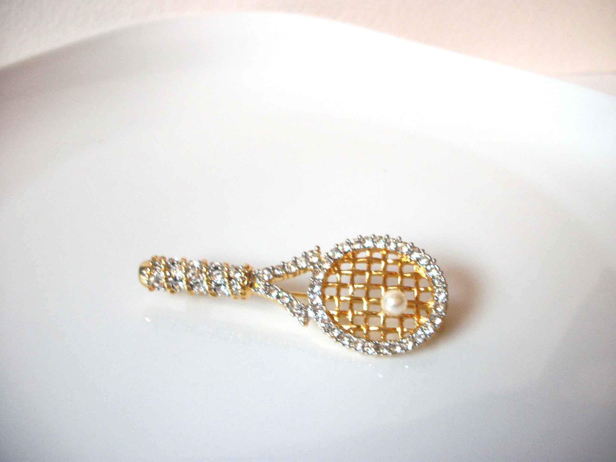 Retro Clear Rhinestone Tennis Brooch Pin 81517