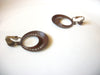 Vintage 1950s Brown Enameled Dangle Clip On Earrings 9216