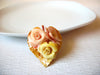 Vintage Carved Shell Roses Heart Brooch Pin 82217