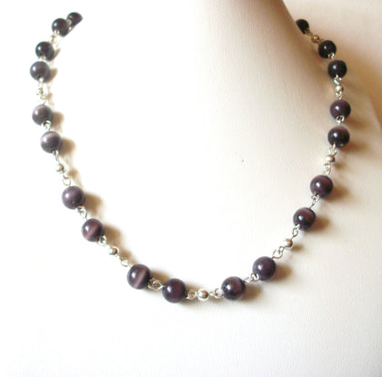 Retro Purple Tigers Eye Glass Necklace 91517