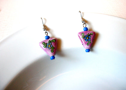 Vintage Hand Painted Colorful Flower Glass Earrings 121816