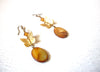 Vintage Earrings Gold Toned Butterfly Amber Honey Czech Glass Natural Shell  2 1/4" Long  62617