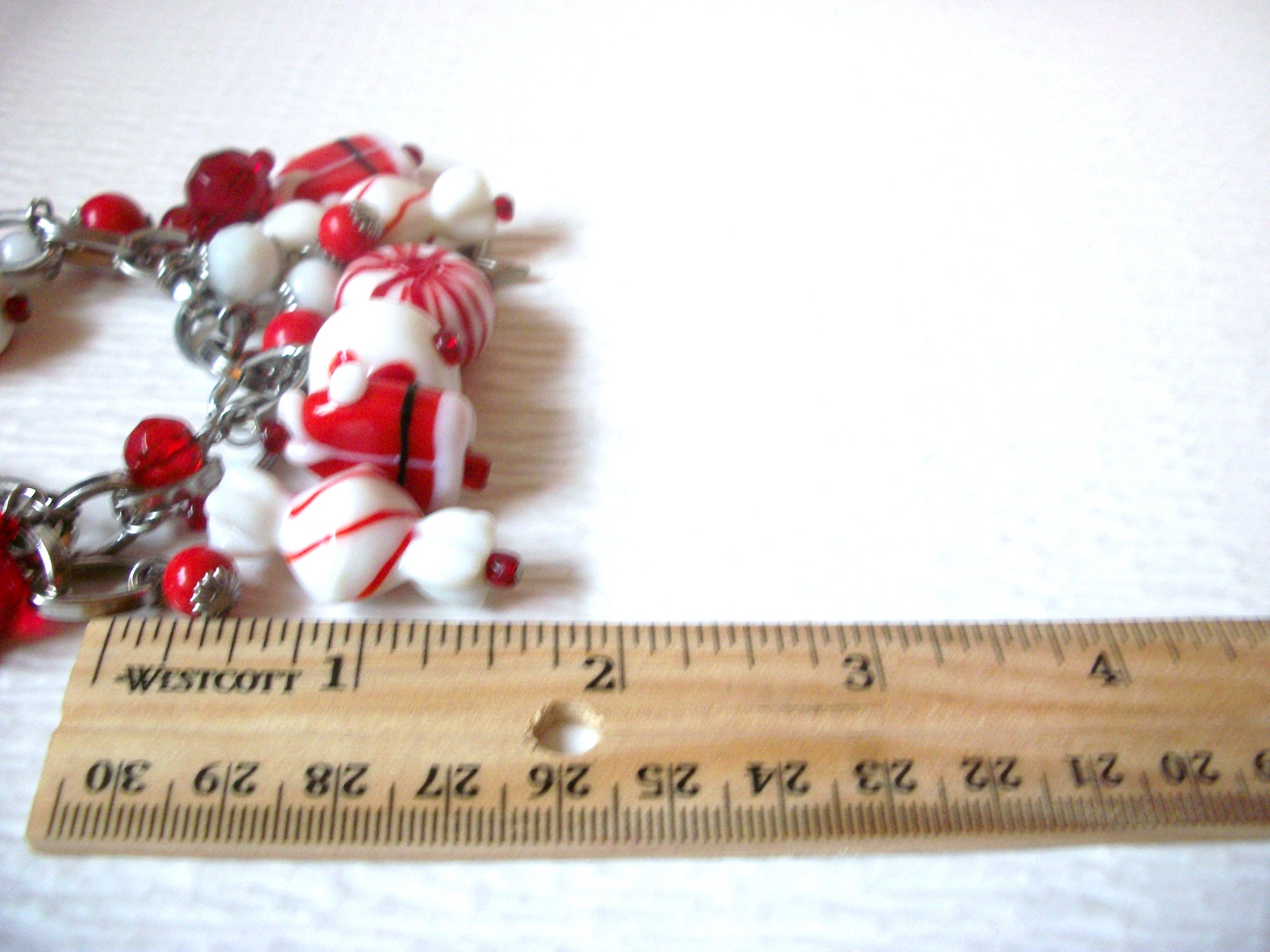 Chunky Vintage Silver Toned Hand Made Glass Charm Christmas Bracelet 22617