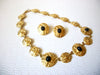 Vintage Gold Toned Black Necklace Earrings Set 123120