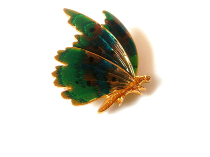 Vintage Gold Green Butterfly Brooch Pin 81517