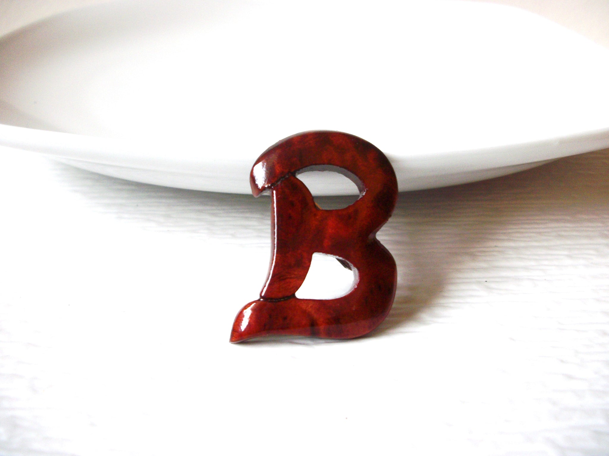 Vintage Initial B Hand Crafted Wood Brooch 30717