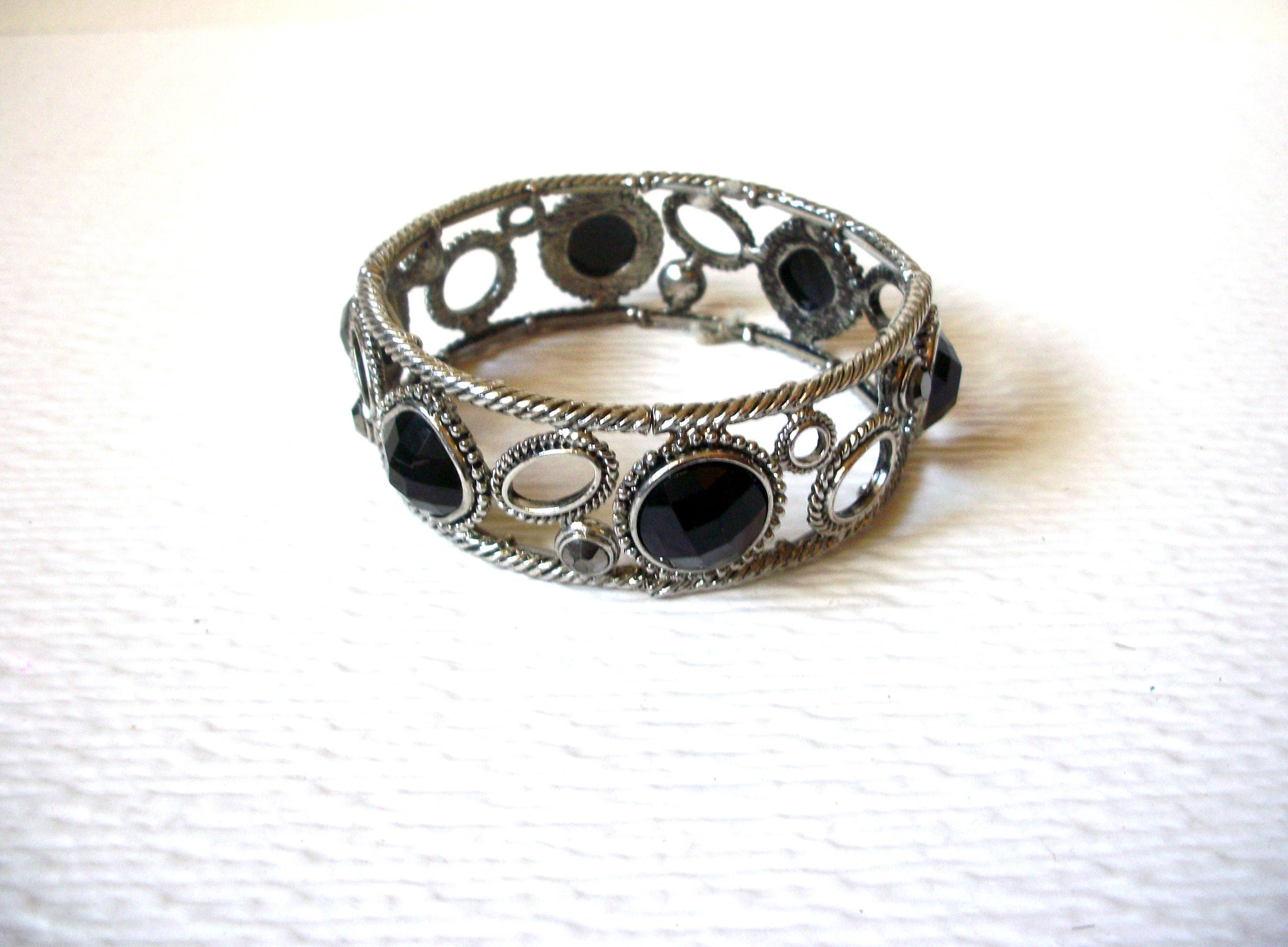 Retro Silver Black Glass Inlay Bracelet 122920