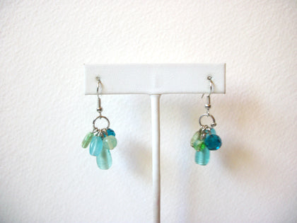 Vintage Green Blue Glass Dangle Earrings 121816