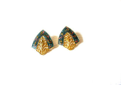 Retro Gold Toned Marbleized Swirl Earrings 91517